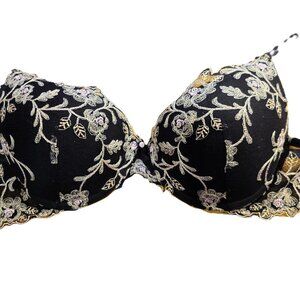 Felina Lingerie Black Floral Lace Padded Push Up Bra Size 36B
